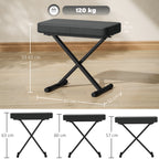 Piano Stool Foldable and Adjustable to 4 Heights, in PU Leather, Foam and Metal, 60x32x53-63 cm, Black