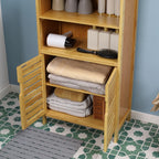 Space-Saving Wooden Bathroom Cabinet with Cupboard, 2 Doors and 2 Open Shelves, 50x29x92 cm