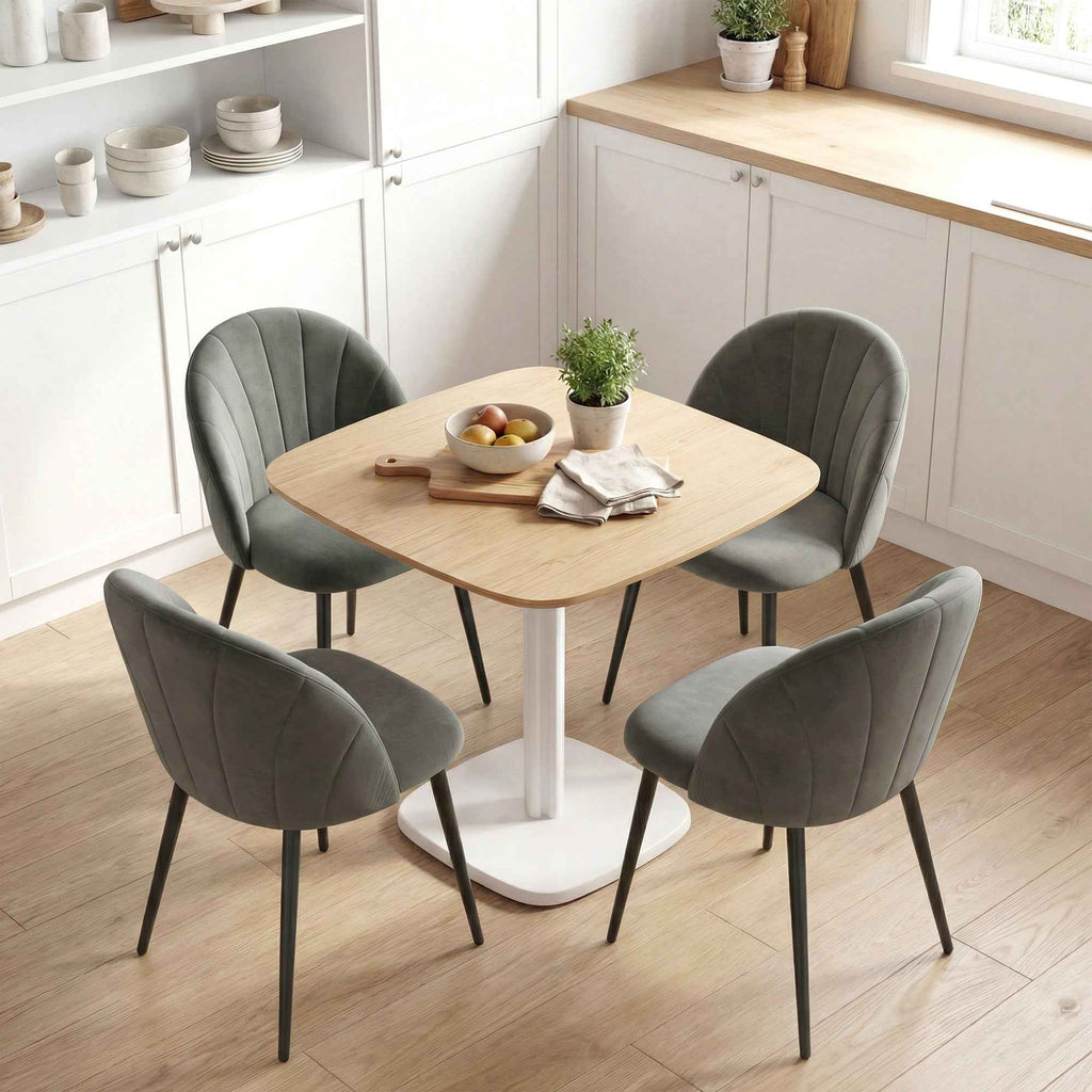 Set of 2 Upholstered Dining Chairs with Shell Backrest in Velvet, 52x55x79 cm, Grey