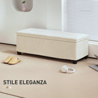 Bedside Bench with 84L Storage Space, Corduroy Effect Fabric and Steel, 112x42x40 cm, Beige
