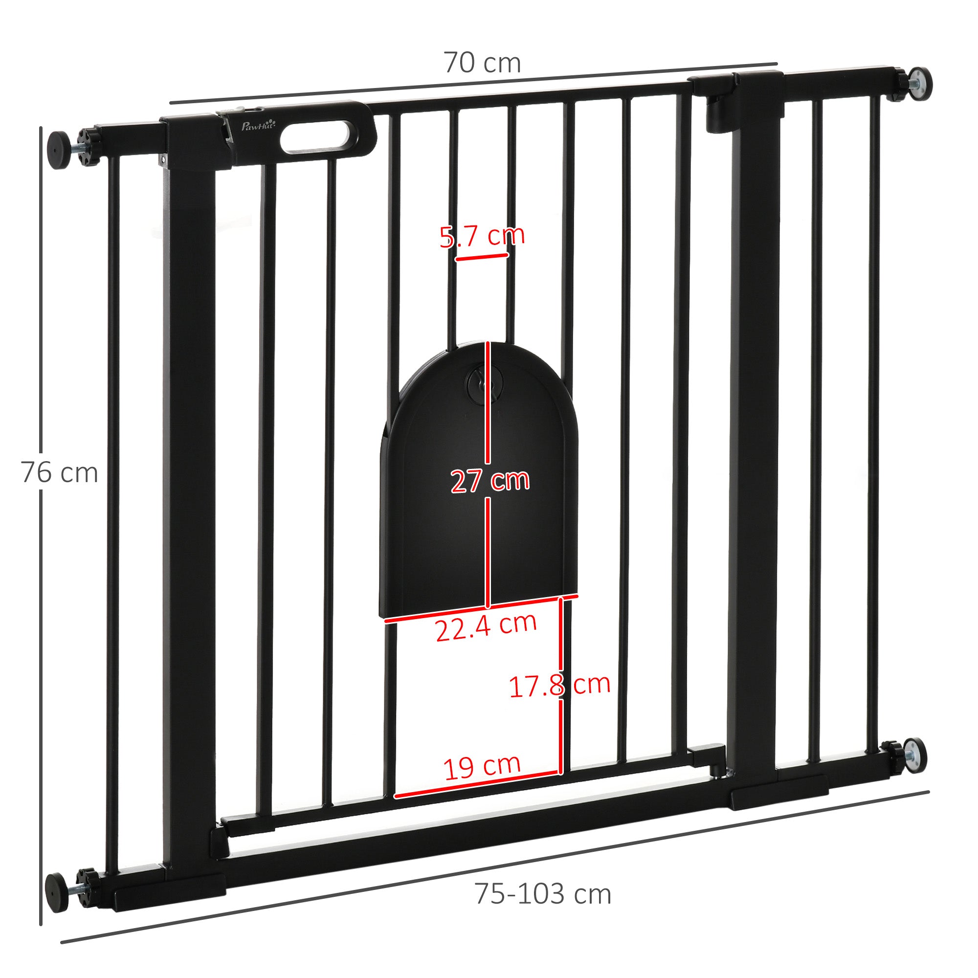 Adjustable Dog Gate with Small Door and Automatic Closure, 75-103x76cm, Black