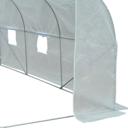 Outsunny Outdoor Tunnel Greenhouse with 6 Mesh Windows, in Metal and PE Plastic, 3.5x3 m, White - Borgè