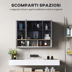 Bathroom Mirror 3-Door with 8-Compartment Cabinet and Soft-Cushioned Doors, 80x20x60 cm, Grey