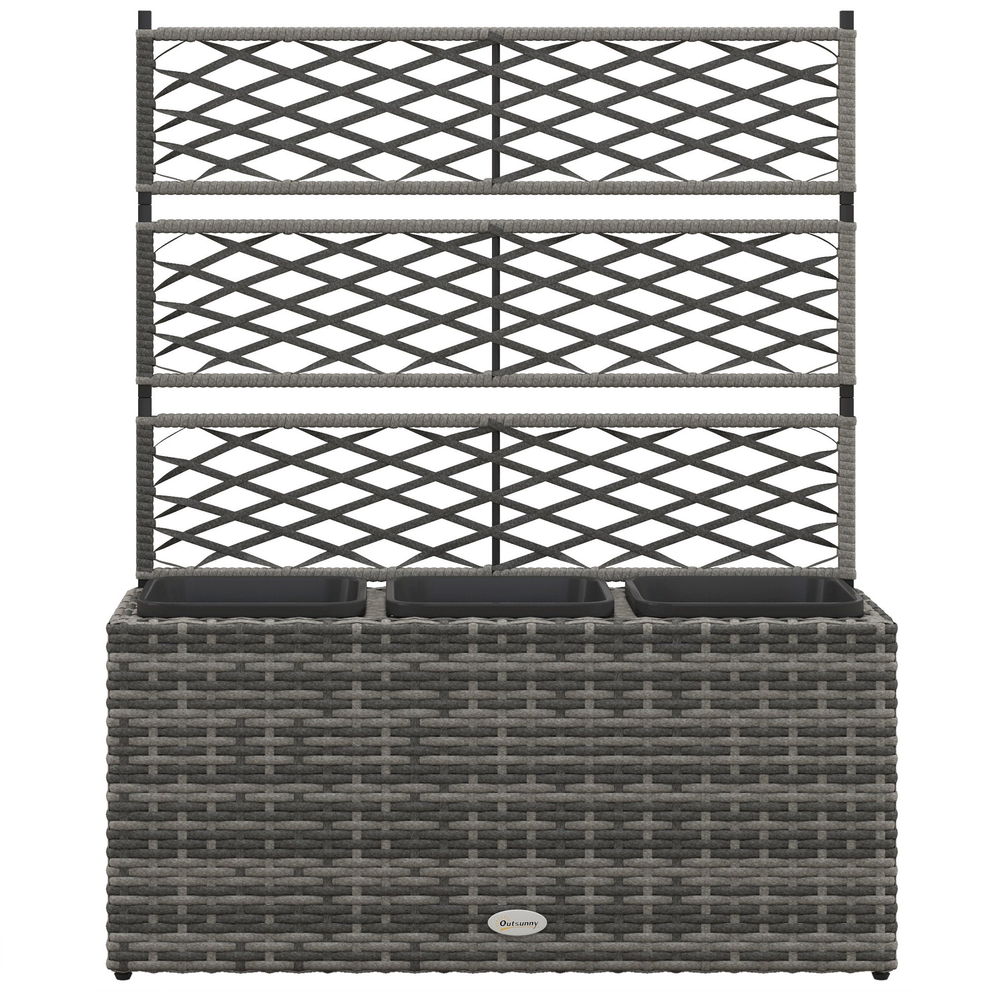 Outsunny Fioriera with grilled for climbing with 3 steel vessels and rattan pe, 84x30x107cm, gray - Borgè