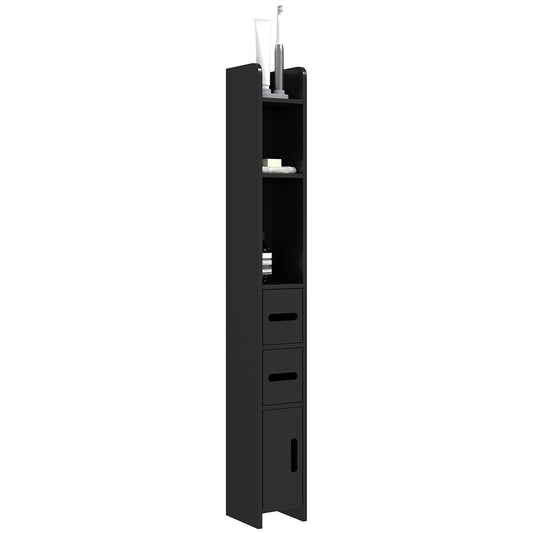 Bathroom Column with Shelves and Cabinets, Space-Saving Tall Wooden Cabinet 15x17x120cm, Black