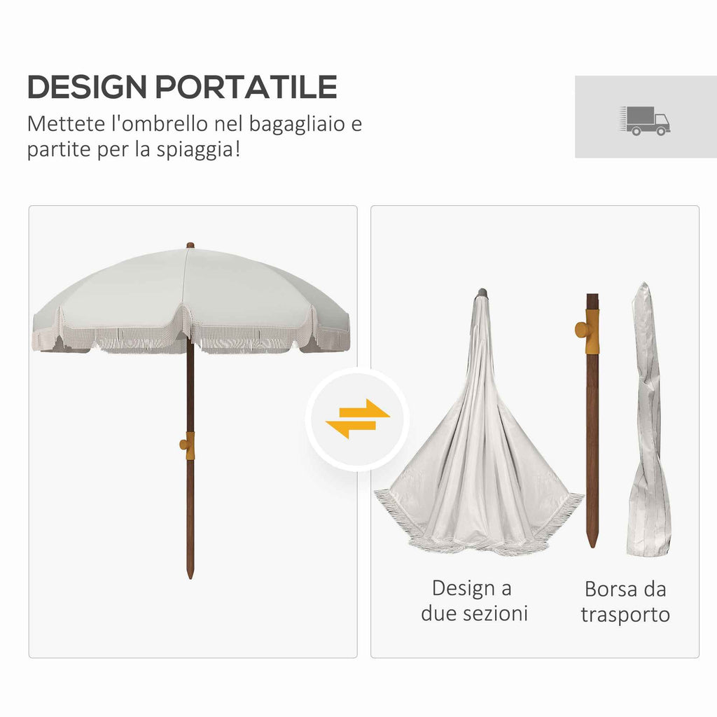 Outsunny Space-Saving Beach Umbrella with UV40+ Protection and Carrying Bag, Light Grey