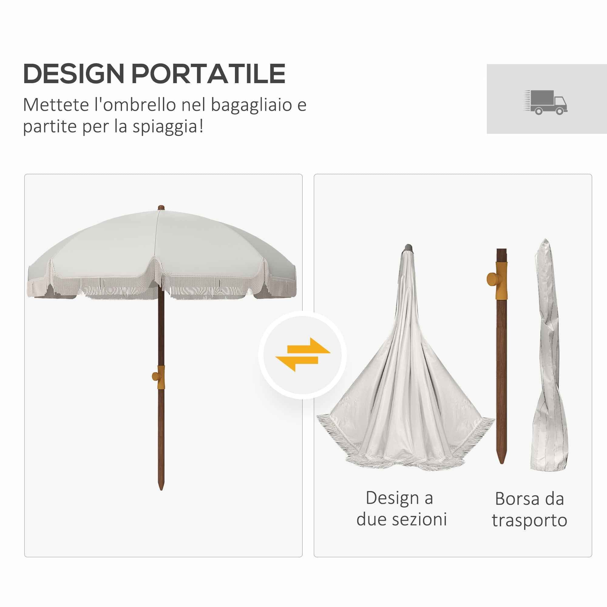 Outsunny Space-Saving Beach Umbrella with UV40+ Protection and Carrying Bag, Light Grey