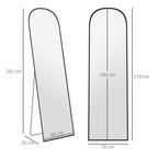 Modern Aluminum Alloy Floor and Wall Mirror with Folding Stand, 50x170 cm, Black