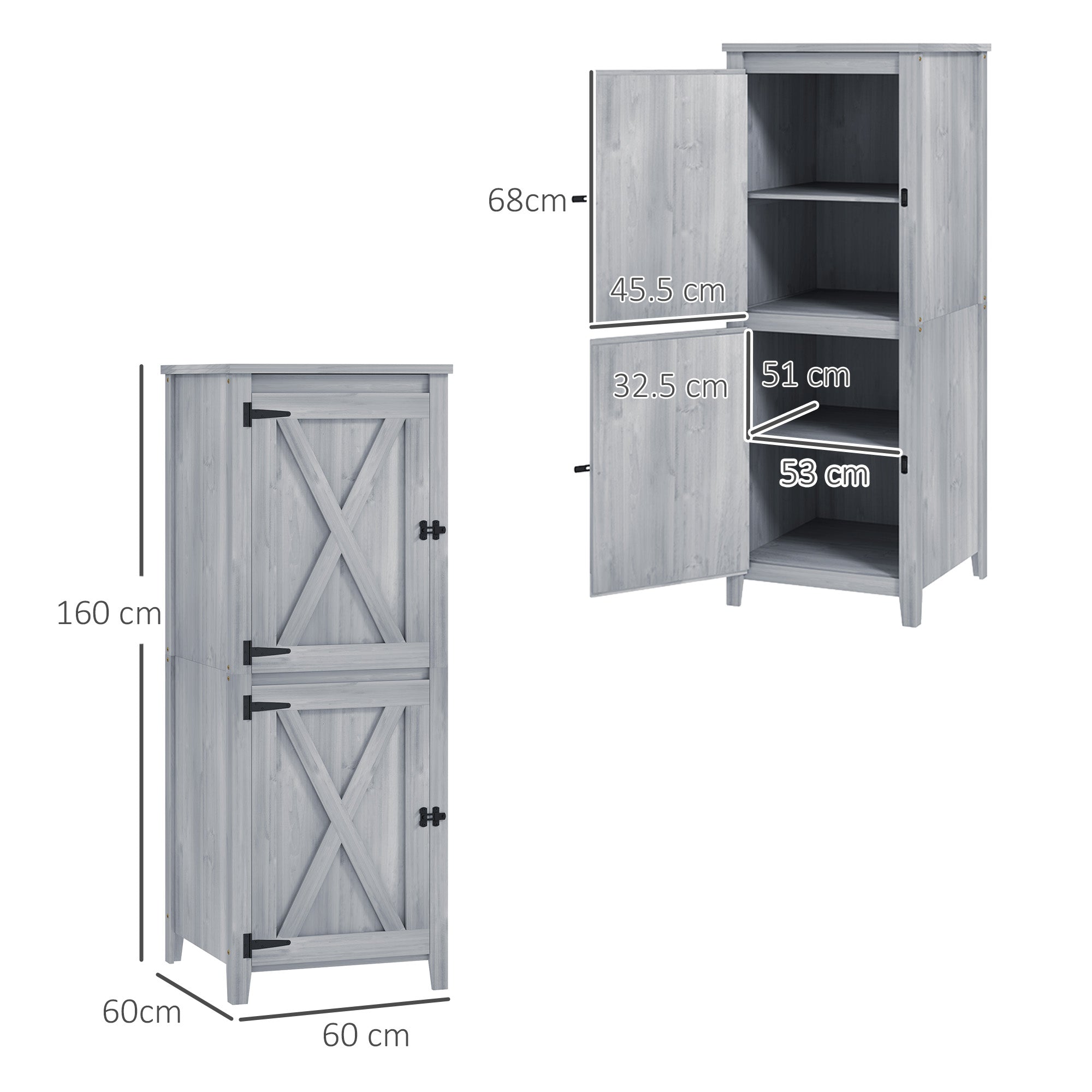 Garden Tool Shed with 2 Lockers, Locking Doors and Removable Shelves, Grey
