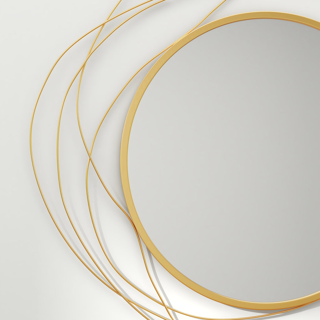 HOMCOM Modern and Round Decorative Wall Mirror with Hooks, in Glass and Metal, Ø65x1 cm, Gold - Borgè