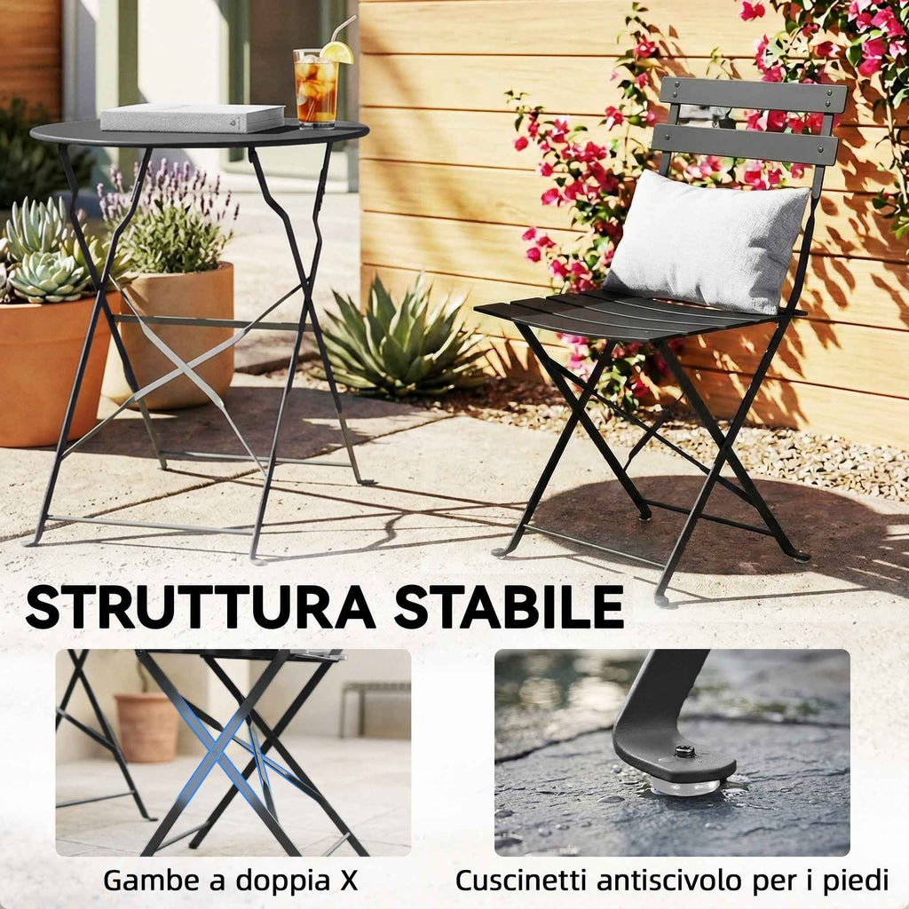 Outsunny Outdoor Bistro Set, Folding Garden Furniture with Table and 2 Chairs, Black.