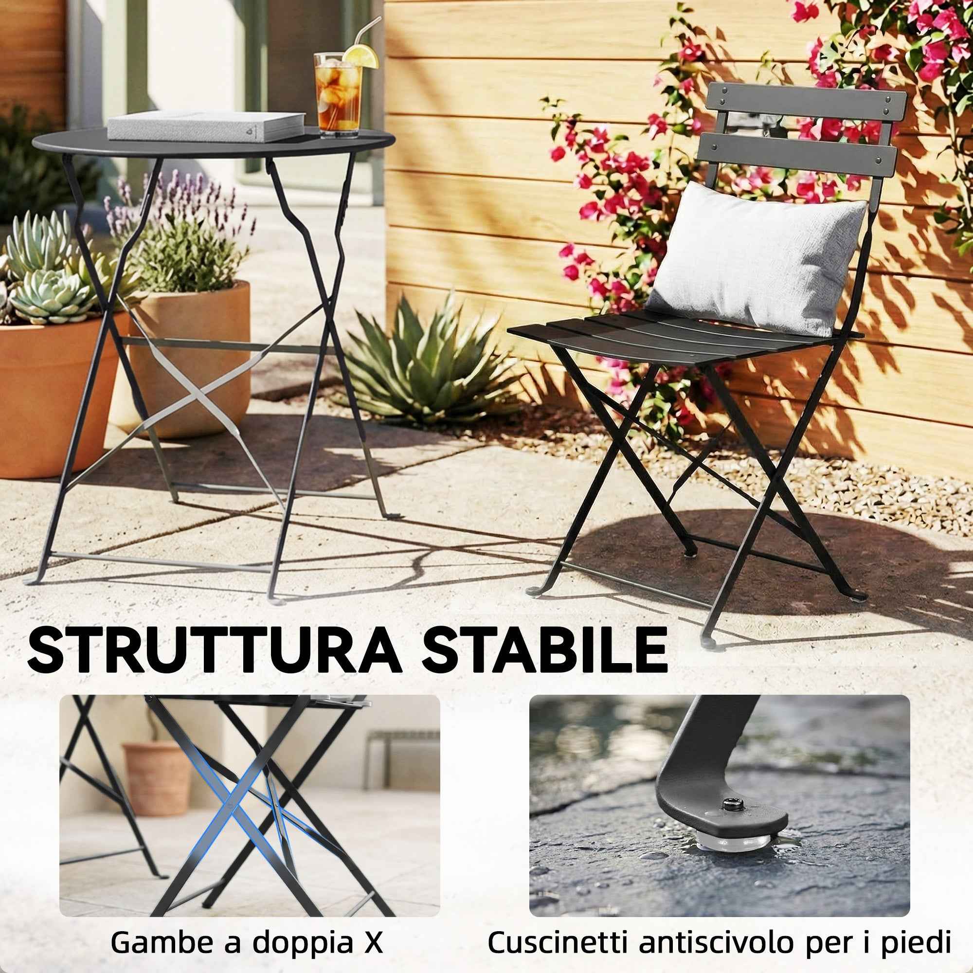 Outsunny Outdoor Bistro Set, Folding Garden Furniture with Table and 2 Chairs, Black.