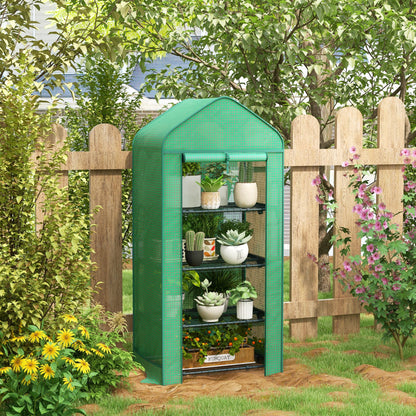 Outsunny 4-Tier Plant Greenhouse with Roll-Up Door, Metal and PE, 69x49x158 cm, Dark Green - Borgè