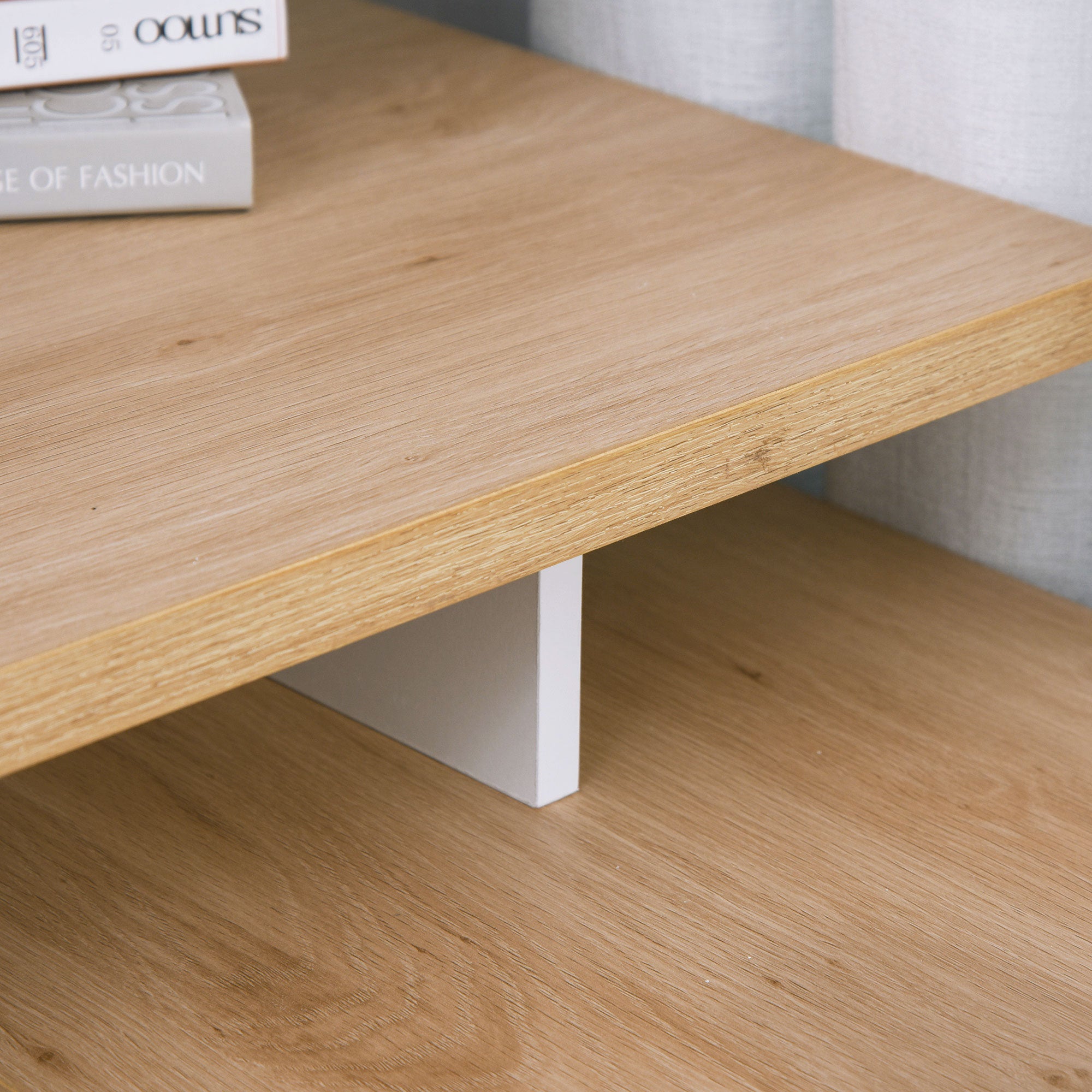 Corner Desk with 2-Tier Bookcase, Cabinet and Drawer, 140x117x76 cm, Wood and White