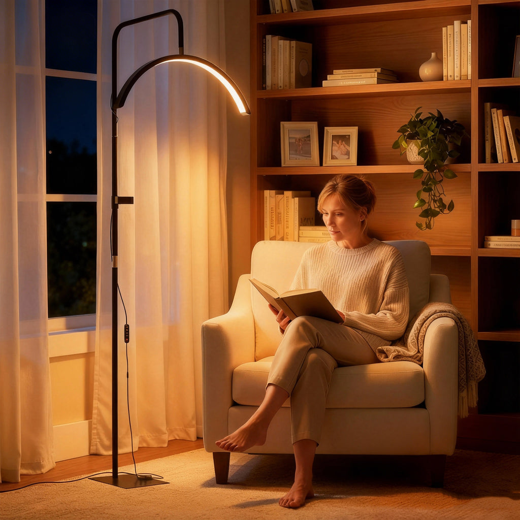 HOMCOM LED Floor Lamp with Half-Moon Head, Adjustable Height and Color Temperature, Remote Control, Black