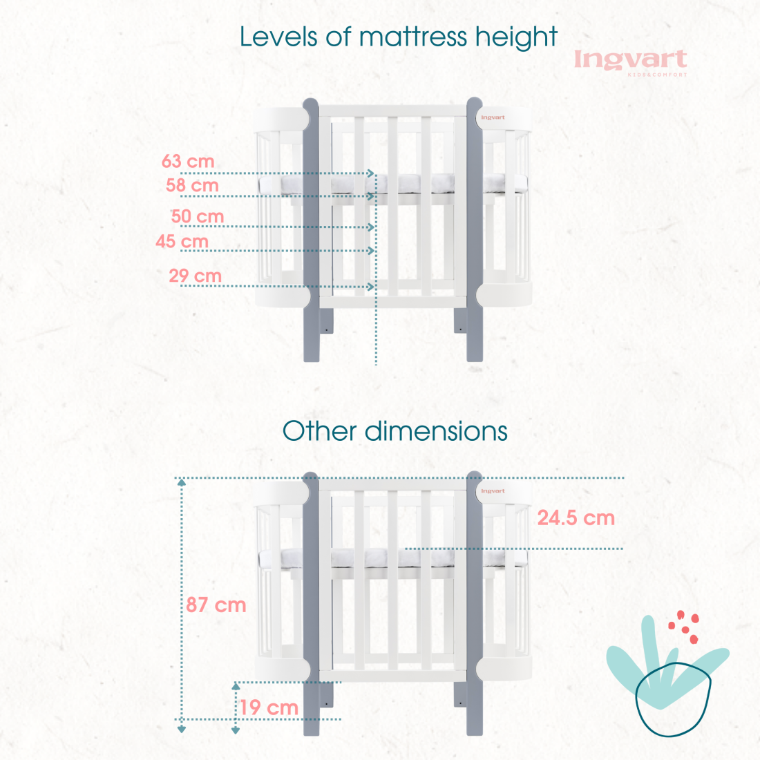 NIKA Convertible Cot – All White - Grows with Your Child from Birth to 5 Years
