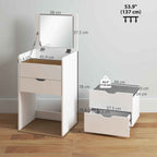 HOMCOM 3-in-1 Dressing Table with Mirror, Compartment, 2 Drawers and Stool, Wooden, 50x40x78 cm, White