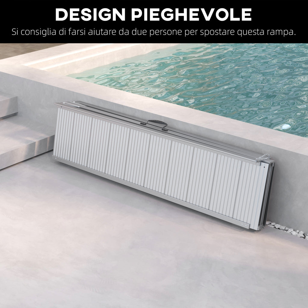 Foldable and Non-Slip Aluminum Wheelchair and Scooter Ramp for the Disabled, 305x73.5x5 cm, Silver