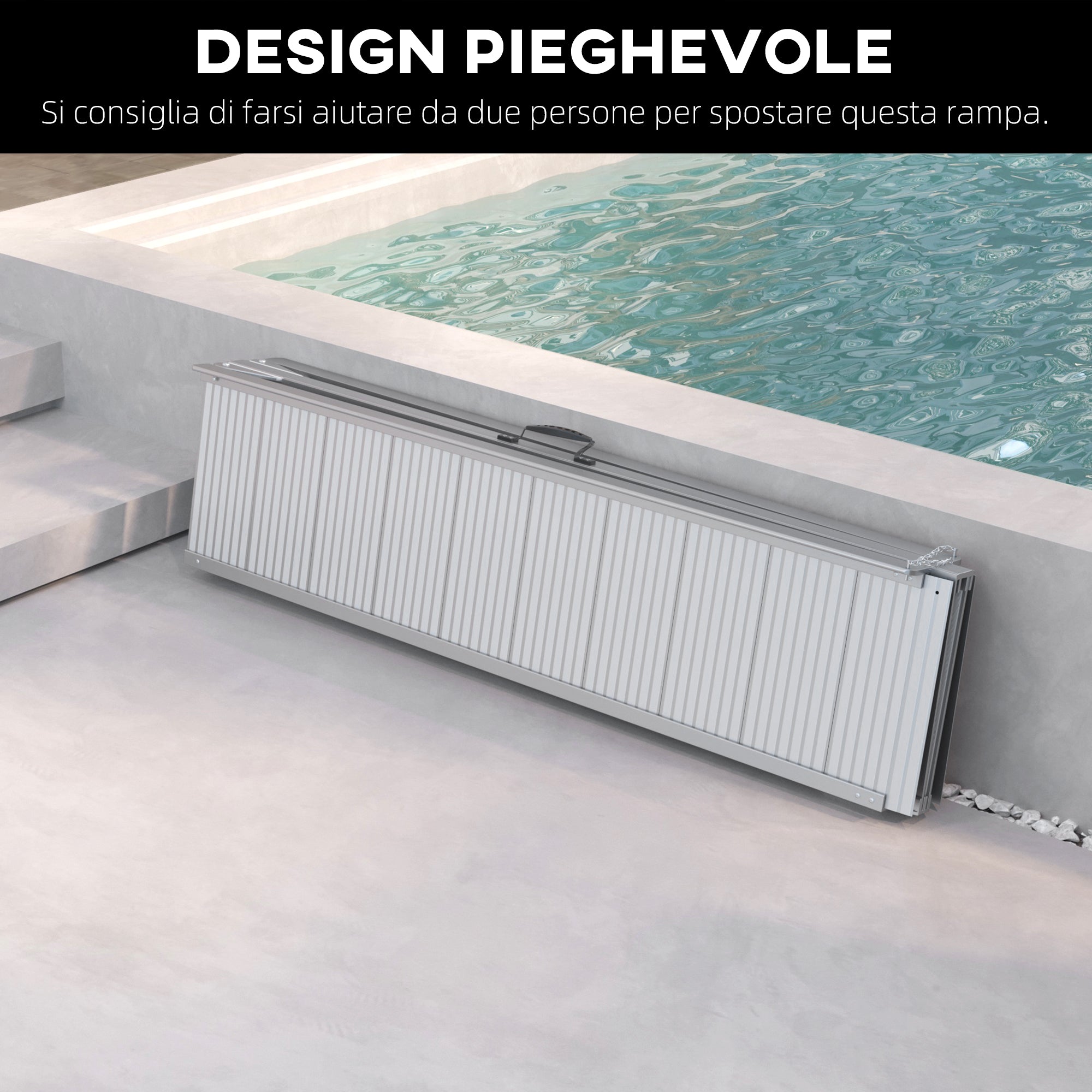 Foldable and Non-Slip Aluminum Wheelchair and Scooter Ramp for the Disabled, 305x73.5x5 cm, Silver