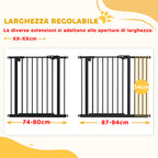 Adjustable Dog Gate with Automatic Closing, Made of Steel and Plastic, 74-100x77 cm Black