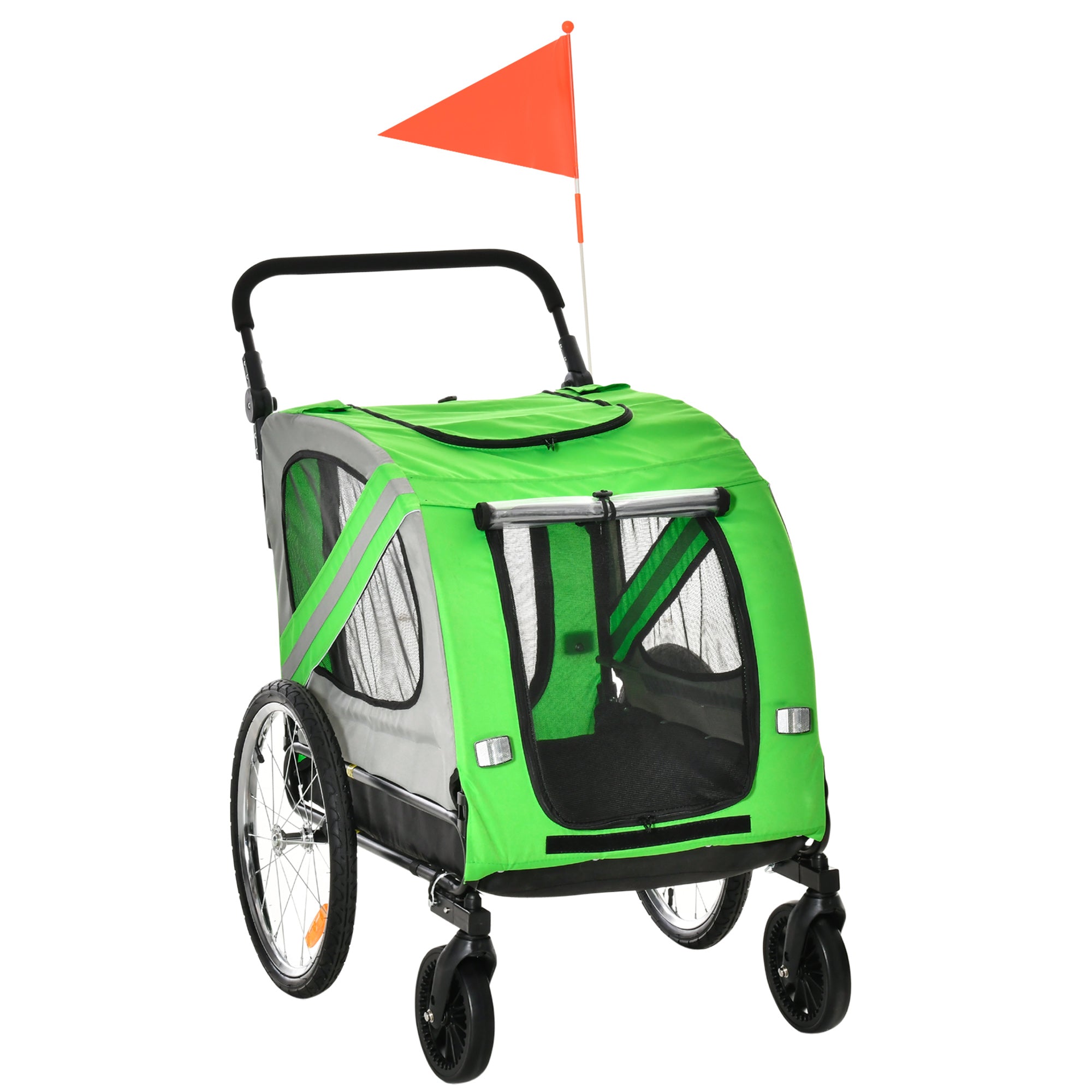PAWHUT Bike trailer and dog stroller 2 in 1 in steel and Oxford fabric with cathi -frantic, green - Borgè
