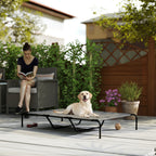 PawHut Raised Outdoor Dog Bed for Large Dogs, Made of Steel and Breathable Mesh, 152 x 94 x 23 cm, Grey