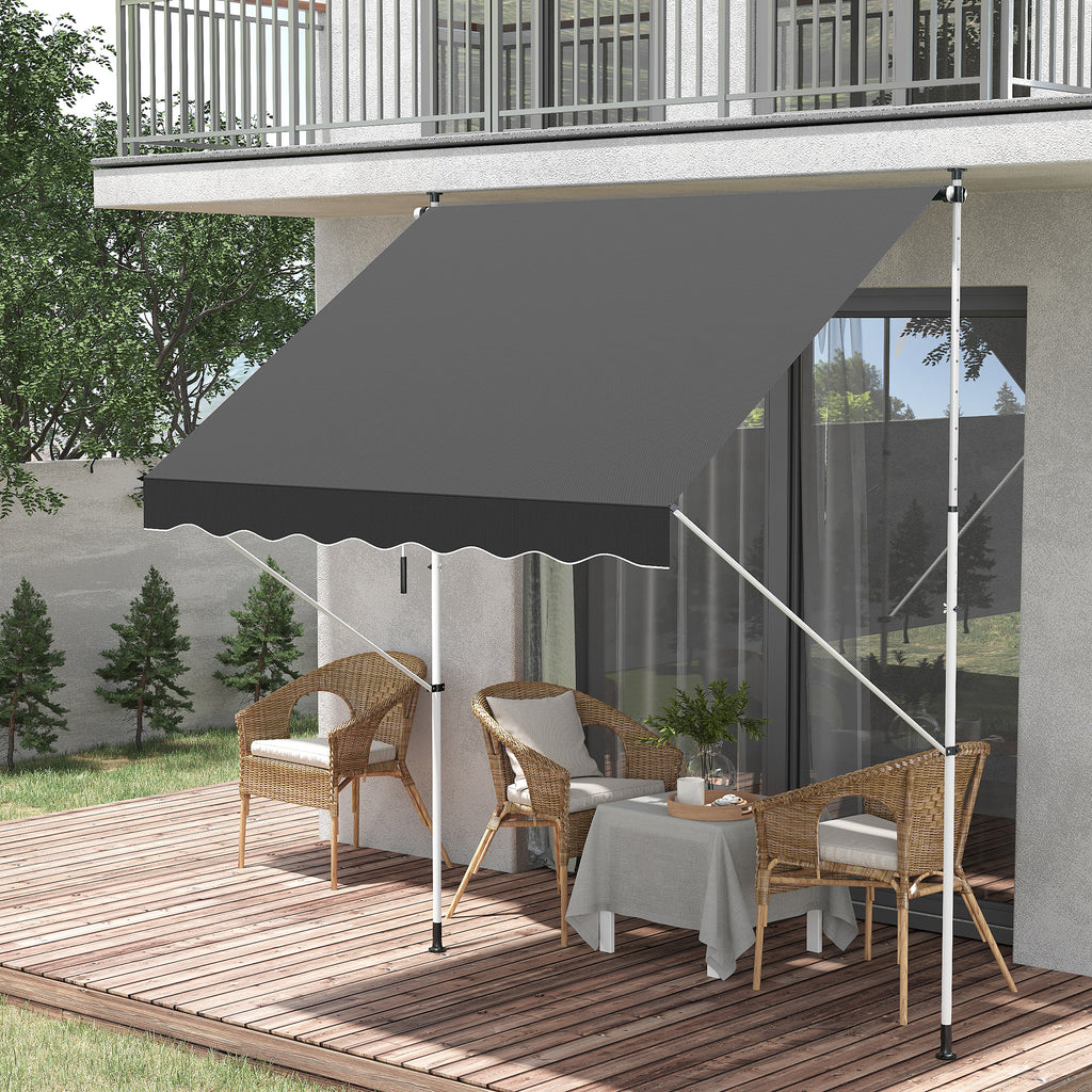 Outsunny 2x1.5m Outdoor Roller Awning with Crank, Adjustable Height and Angle, Grey