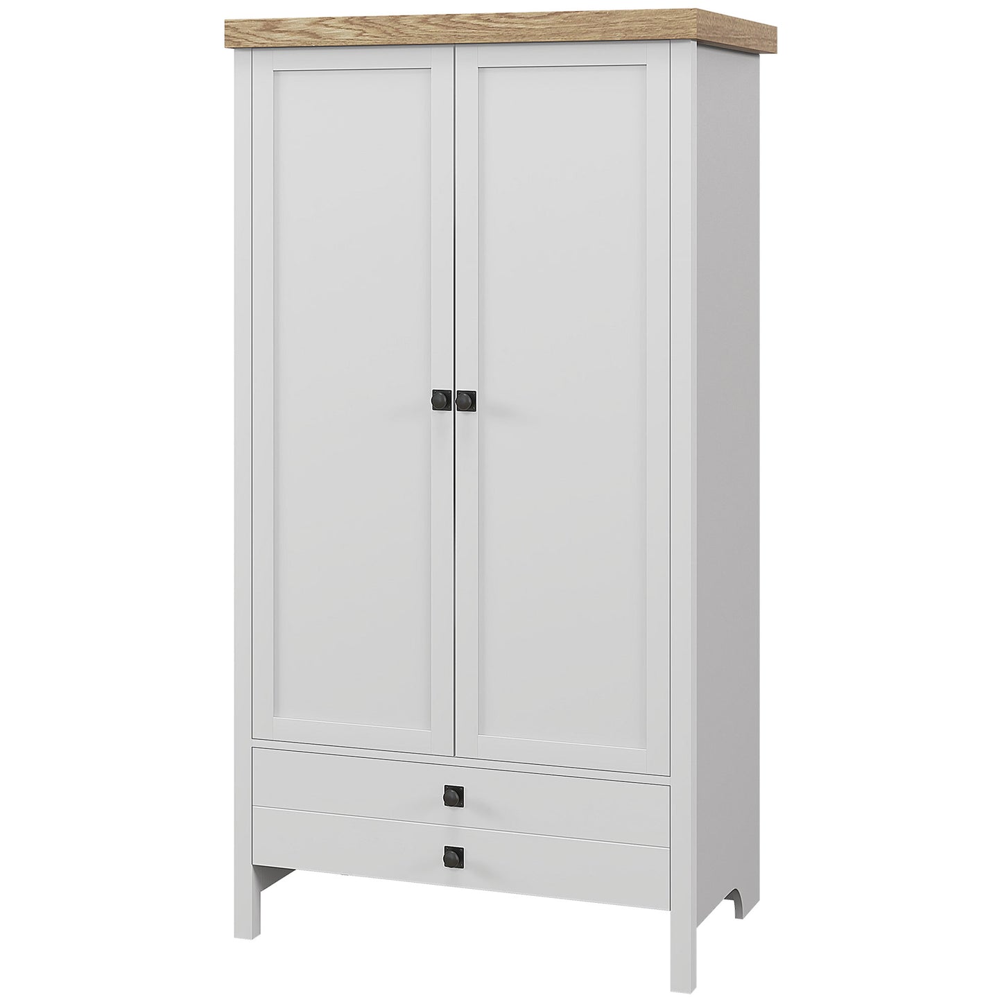 HOMCOM 2-Door Wardrobe with Lower Drawer, Clothes Bar and Shelf, 85x55x160cm, White