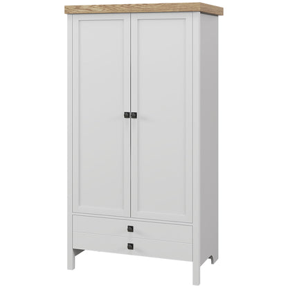 HOMCOM 2-Door Wardrobe with Lower Drawer, Clothes Bar and Shelf, 85x55x160cm, White