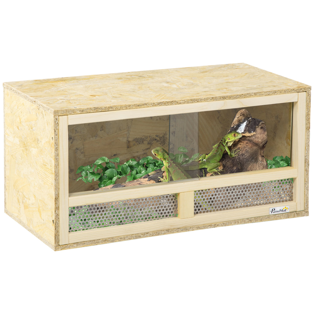 Wooden Reptile Terrarium with Sliding Glass Doors and Mesh Panels, 60x29.5x29.5cm