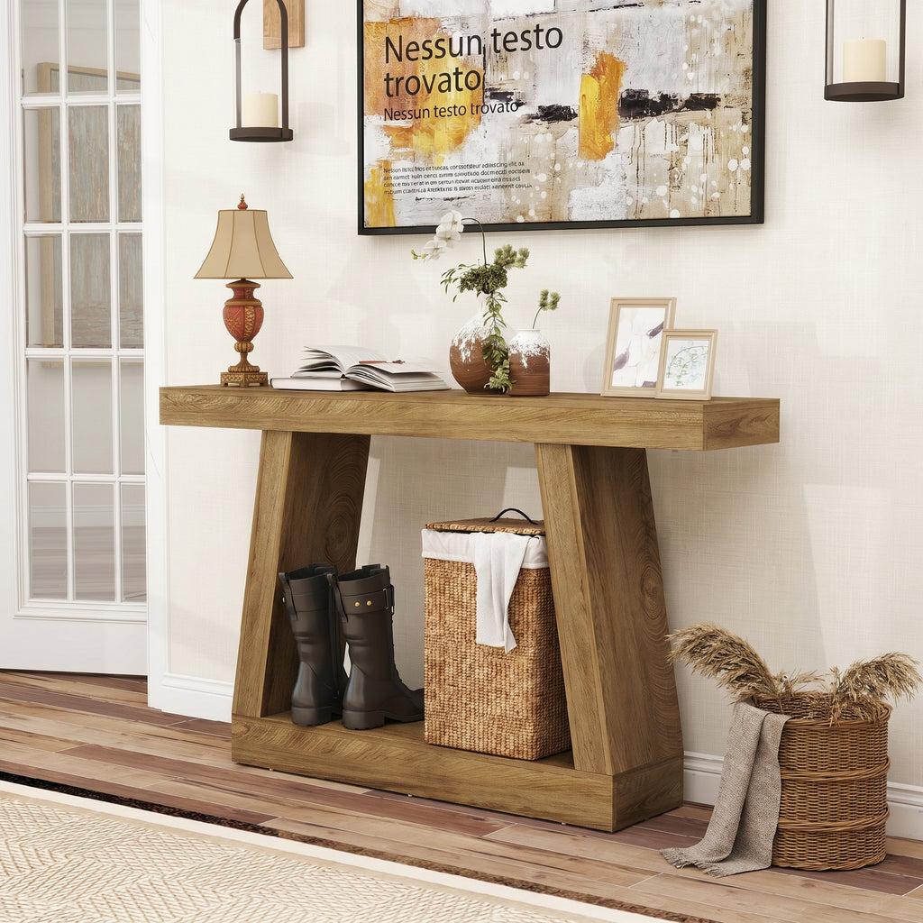 HOMCOM 140cm Console Table, Sofa Back with Storage, Oak.