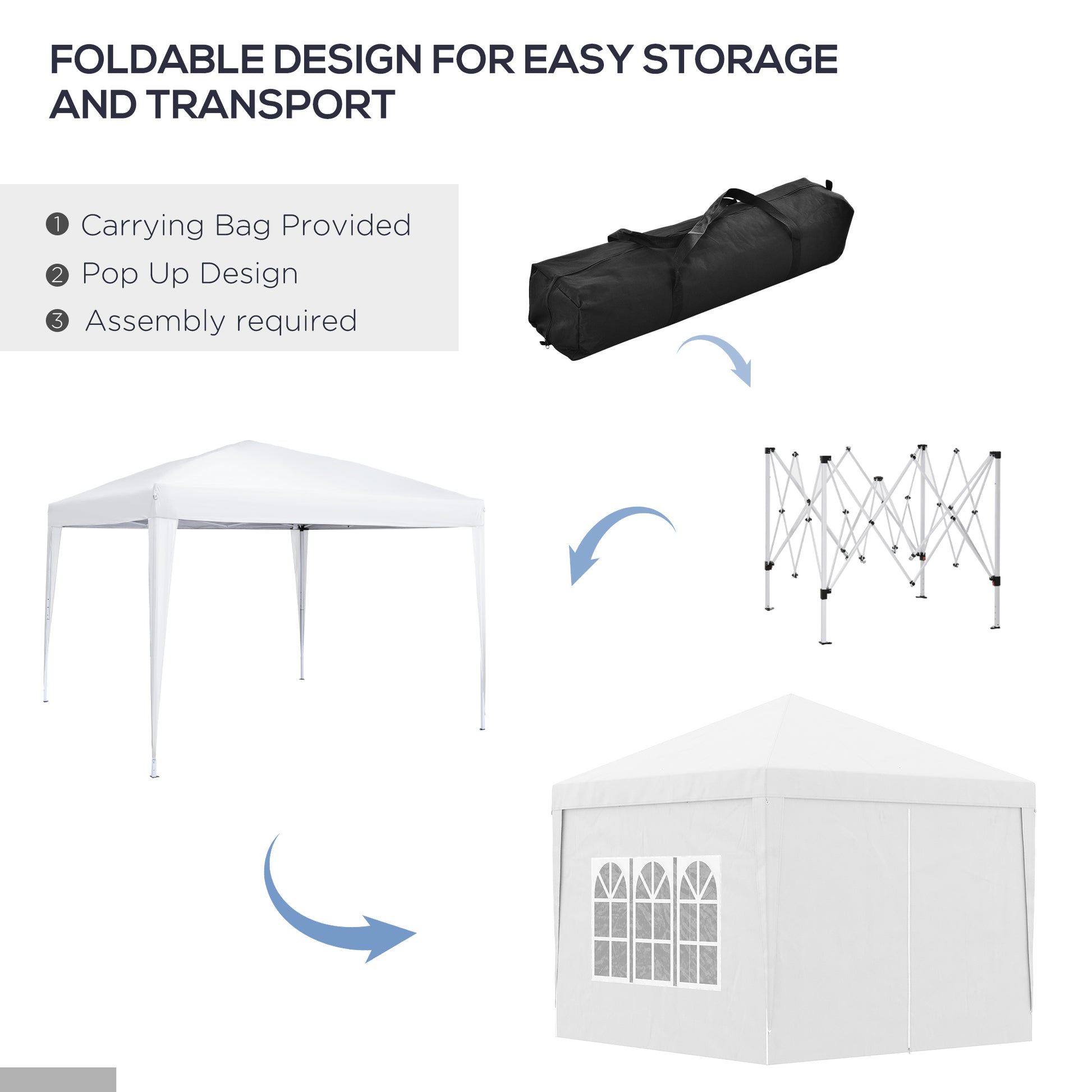 Outsunny gazebo 3x3 m folding and waterproof with side panels, in steel and oxford fabric, white - Borgè