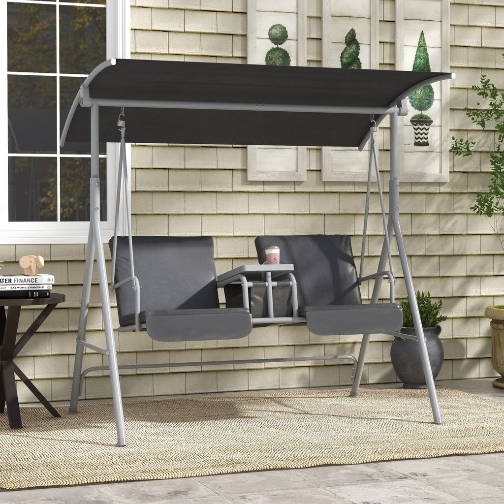 Outsunny 2-seater swing with coffee table and cup holder, in metal and polyester, 175x110x165 cm, gray - Borgè