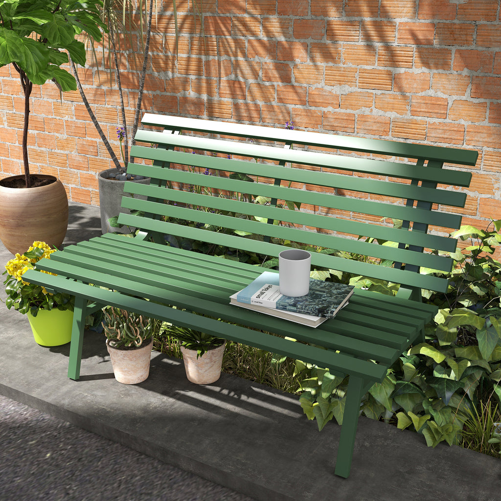 2 Seater Aluminum Slatted Outdoor Bench, 123x67x79cm, Green