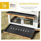 2-Tier Rabbit Hutch with Protective Net, Made of Wood, Metal and Tar, 157.4x53x99.5 cm, Yellow White and Black