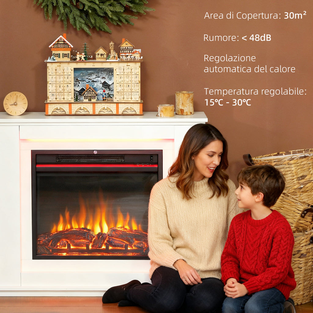 Electric Fireplace with 12 Flame Colors and 5 Brightness Levels, Remote Control and Timer, 98x25x80 cm, Black and White