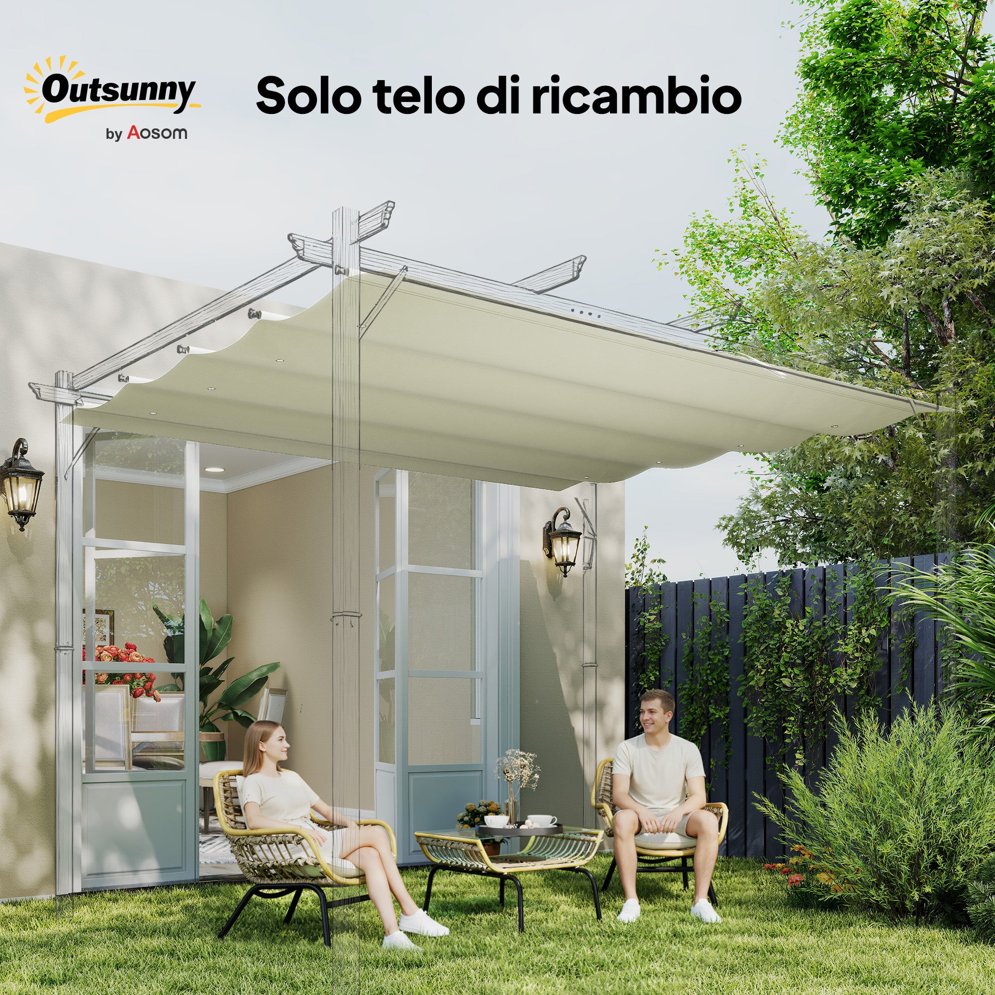 Outsunny Cream White Polyester Anti-UV Outdoor Pergola Cover with 8 Drainage Holes, 286x245 cm