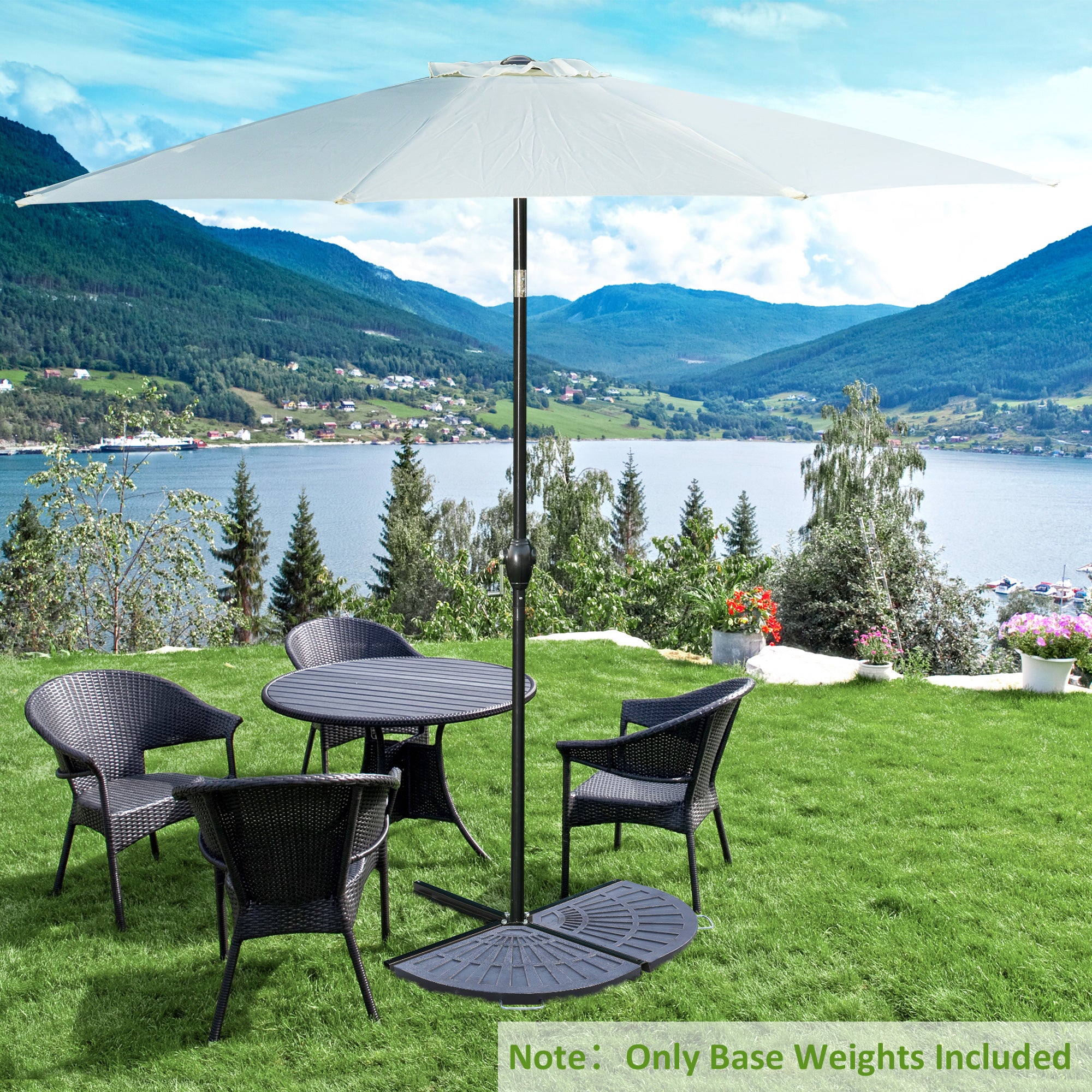 Set of 2 Cross Base Umbrella Weights 28 kg with Fan Design, in Rosin, 66x47x4.2 cm, Bronze