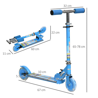 Children's Scooter 3-7 Years Foldable 2 Wheels and Adjustable Height, 67x32x65-78 cm, Blue