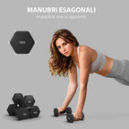 SPORTNOW Set of 2 Hexagonal Dumbbells weighing 2x5 kg in Metal and Plastic with Non-Slip Grip, 20x9x9 cm, Black