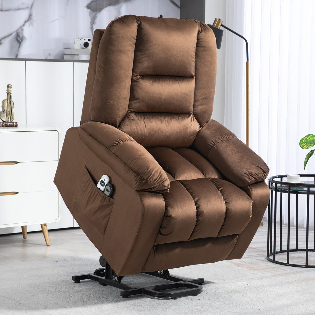 HOMCOM Relaxing Lift Chair, Reclining, Massaging and Heated in Velvet, Brown - Borgè