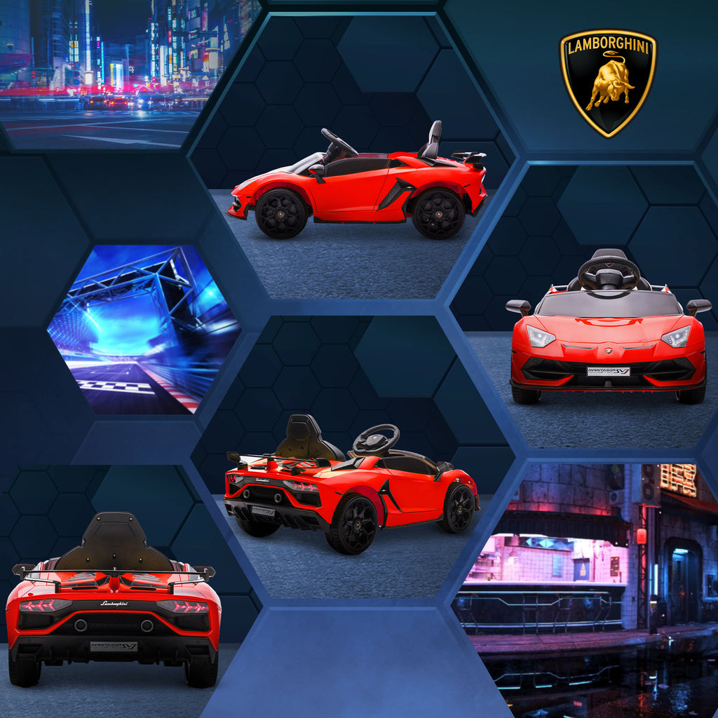 12V Electric Ride-On Toy Car for Kids with Lamborghini License, Horn and Remote Control, 107.5x63x42 cm, Red