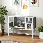 PawHut Raised Indoor Rabbit and Hamster Cage with Removable Tray and Opening Roof, Grey