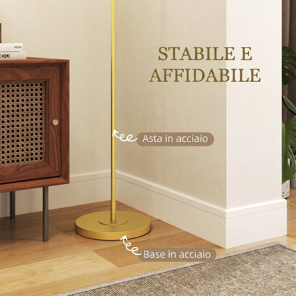 HOMCOM Arched Floor Lamp with Linen-Effect Fabric Shade and Steel Foot Switch, Gold
