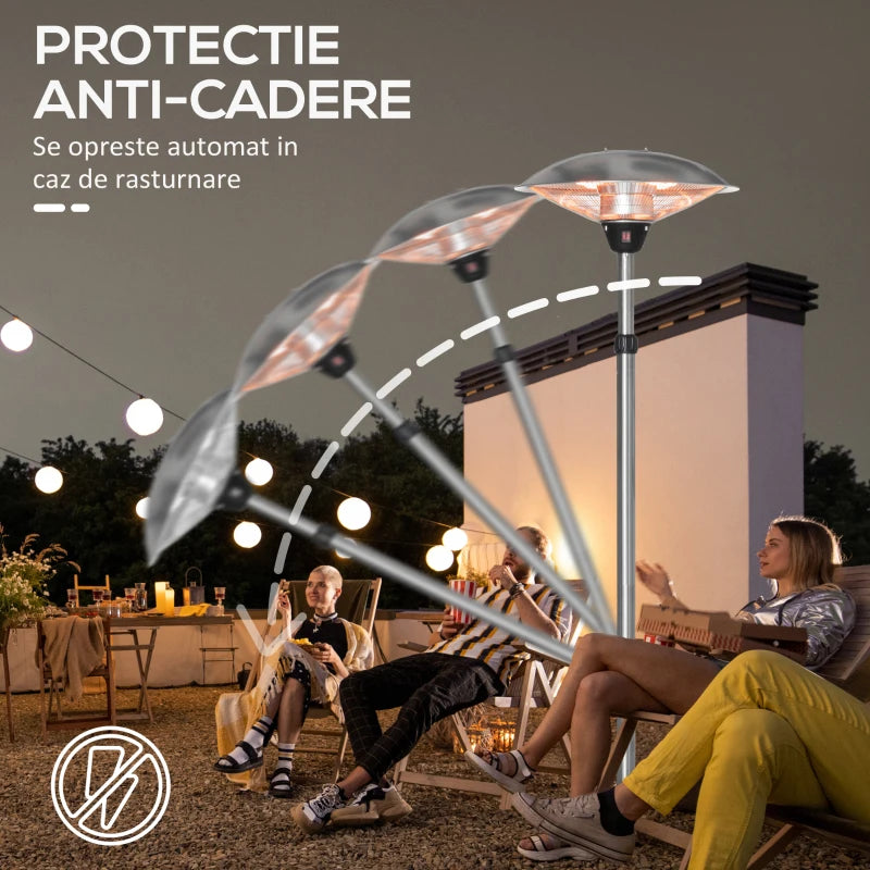 Outdoor Heater with 3 Temperatures and Adjustable Height in Steel and Aluminum, Silver