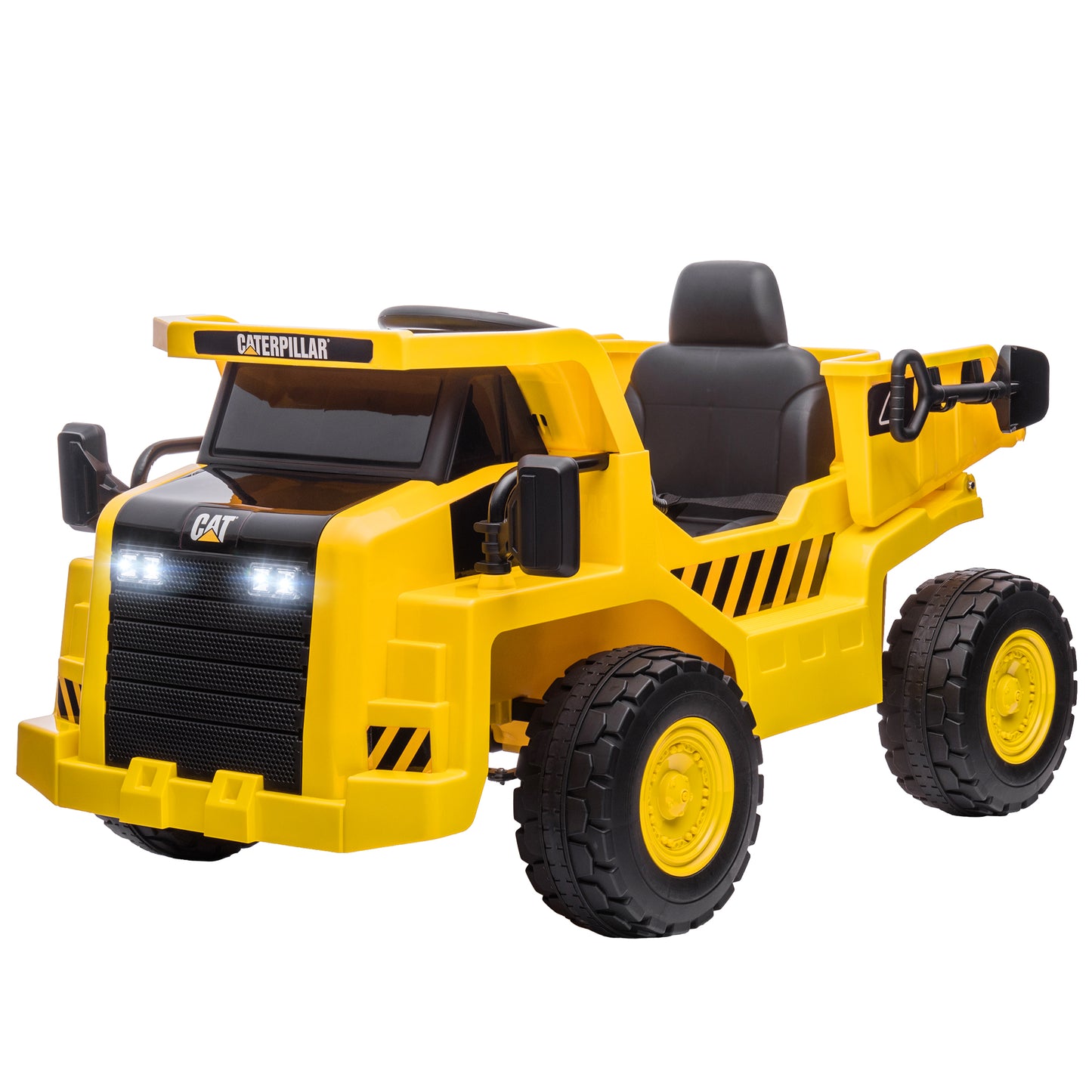 Caterpillar Licensed Toy Truck with Remote Control, Headlights, Bucket and Shovel, 110x70.5x61.5 cm, Yellow - Borgè