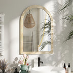 Arched Wall Mirror with Fluted Edge and Hooks, Glass and Polystyrene, 60x2x90 cm, Beige