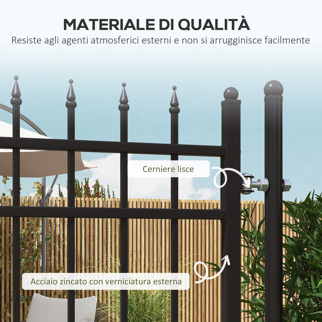 Safety Gate with Lock, 3 Keys and 2 Posts, in Galvanized Steel, 107x204 cm, Black