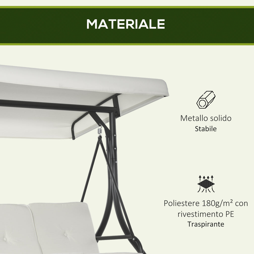 Outsunny Outusunny Swinging 3-Seater Garden Bed with Adjustable Canopy, in Steel and Polyester, 195x117x175 cm, Cream and Black - Borgè