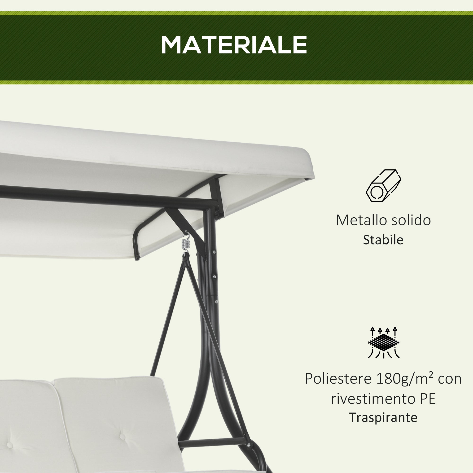 Outsunny Outusunny Swinging 3-Seater Garden Bed with Adjustable Canopy, in Steel and Polyester, 195x117x175 cm, Cream and Black - Borgè